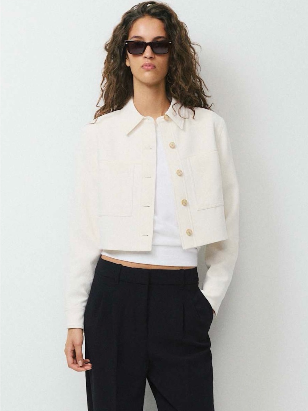 Aritzia Little Cropped Jacket Crepette White Birch